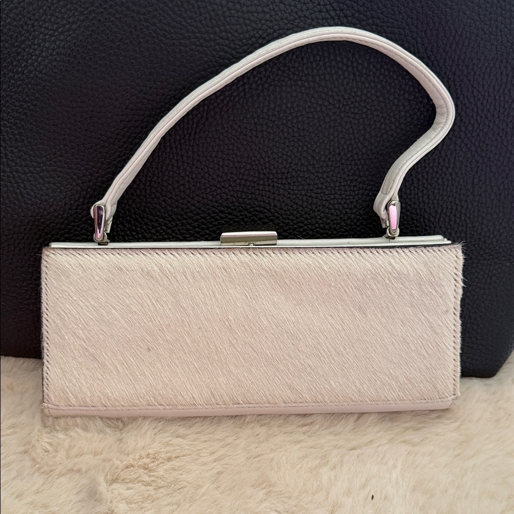 Elegant Cream Adrienne Vittidini Fur Clutch Bag